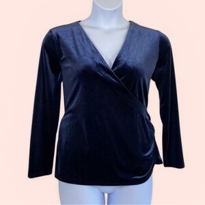 Talbots Women’s 1XP Blue Velour Velvet Surplice Wrap Top